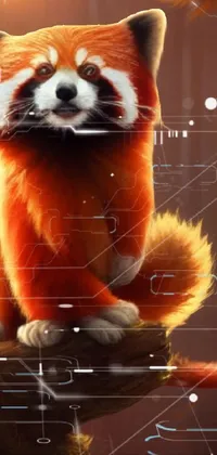 This dynamic phone live wallpaper features a splendidly detailed digital painting of a whimsical red panda sitting in a tree