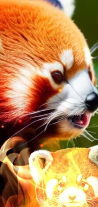 This phone live wallpaper features a strikingly beautiful red panda perched atop a tree branch