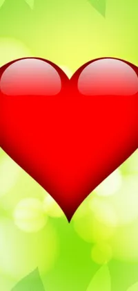 This phone live wallpaper showcases a bold red heart, surrounded by intricate green foliage, on a dark background