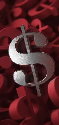 Upgrade your phone's wallpaper with this striking live wallpaper featuring a silver dollar sign atop a pile of red letters