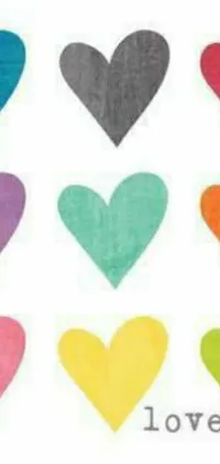 This playful live wallpaper features a variety of colorful hearts floating around a white background