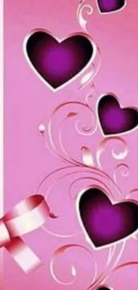 Add a romantic touch to your phone with this pink live wallpaper featuring hearts and a bow