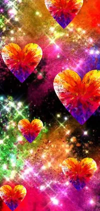 Get mesmerized by our phone live wallpaper featuring beautiful floating hearts, colorful nebula, and nebulous bouquets