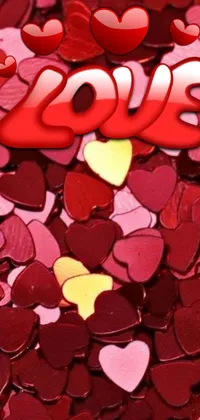 This lively phone wallpaper boasts a stunning composition of bright pink and red hearts arranged in an ornate manner