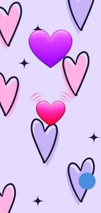 This phone live wallpaper showcases a collection of hearts against a purple background - a perfect aesthetic for any Tumblr lover