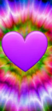This smartphone live wallpaper features a vibrant purple heart atop a colorful flower, boasting mesmerizing psychedelic art patterns