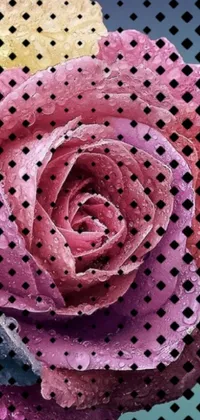 This phone live wallpaper captures a rose up close on a polka dot backdrop with a bismuth art effect