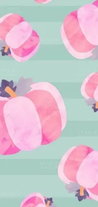 This nature-inspired phone live wallpaper displays a beautiful digital art pattern featuring watercolor pumpkins on a green background, capturing the essence of fall