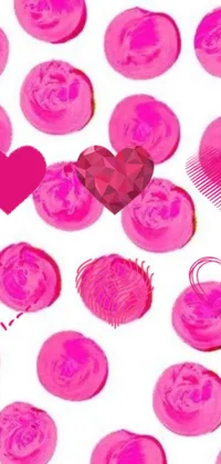 This phone live wallpaper is a delightful digital rendering featuring a plethora of playful pink hearts set against a clean white background