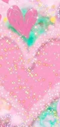 Add a touch of romance to your phone with this pink heart live wallpaper! Surrounded by glittering smaller hearts in a whimsical Tumblr style, this design is sure to make you smile