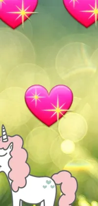 This live wallpaper for your phone portrays a delightful unicorn dipped in hearts in the background, influenced by Tumblr's design aesthetics