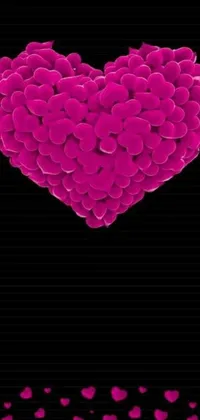 Get ready to fall in love with this gorgeously designed phone live wallpaper! It features a stunningly beautiful pink heart surrounded by smaller pink hearts on a sleek black background, creating a romantic and dreamy ambience