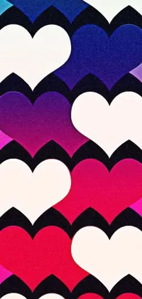 This dynamic phone live wallpaper features an imaginative arrangement of hearts piled atop one another in a Bargello pattern