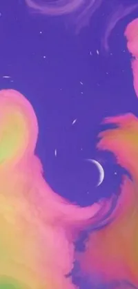 This phone live wallpaper showcases stunning psychedelic art paired with a beautiful sky background