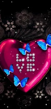 This phone live wallpaper showcases a visually stunning close-up of a heart filled with vibrant butterflies