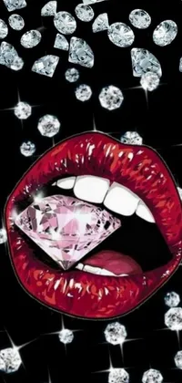 Looking for a vibrant and stunning live wallpaper for your phone? Look no further than this flashy and glamorous design! Featuring a close-up of luscious lips surrounded by dazzling diamonds in various shapes and sizes, this wallpaper is the perfect way to add some bling to your day