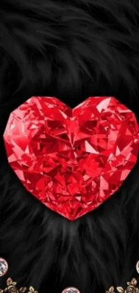 This phone live wallpaper showcases a stunning digital rendering of a red heart surrounded by diamond-shaped patterns on a black background
