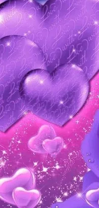 This phone live wallpaper features a charming purple heart surrounded by soft, glittering purple roses