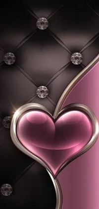 This live phone wallpaper features a vibrant pink heart with sparkling diamonds on a sleek black background