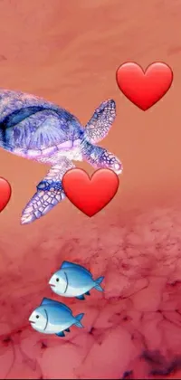 This live wallpaper is designed for your phone and features a group of colorful fish swimming alongside a small turtle