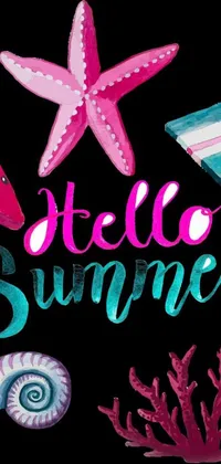 This stunning phone live wallpaper depicts the cheerful words "Hello Summer" in bold white letters against a sleek black background