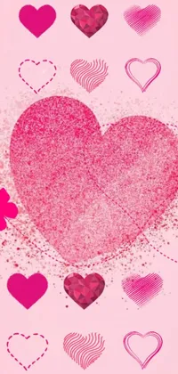 This live wallpaper features a pink heart as its centerpiece, encircled by numerous smaller hearts that rotate around it