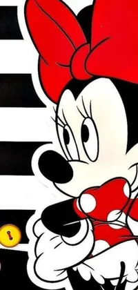 This phone live wallpaper features a delightful Minnie Mouse cartoon, holding a tennis ball against a vibrant backdrop