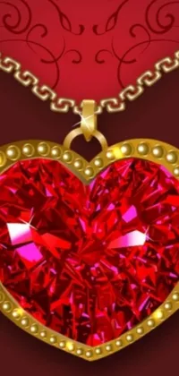 Add sparkle and glamour to your phone display with this exquisite live wallpaper! A bold red heart with a gold chain takes center stage on a rich red background