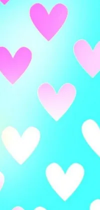 Brighten up your phone screen with this delightful live wallpaper with pink and white hearts on a calming blue background