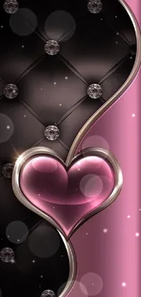 Upgrade your phone's wallpaper with this stunning pink and black live wallpaper! Featuring a beautifully detailed and intricate digital rendering of a pink heart, set against a sleek black background and bedecked with sparkling diamonds, this wallpaper is sure to add a touch of elegance and sophistication to your device
