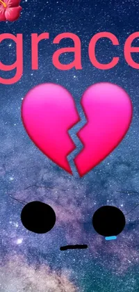 This dynamic live wallpaper showcases a striking image of a face with a broken heart set against a vibrant glow galaxy background