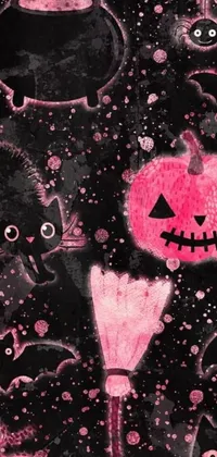 This stunning phone live wallpaper features a group of bats and pumpkins in a digital art style