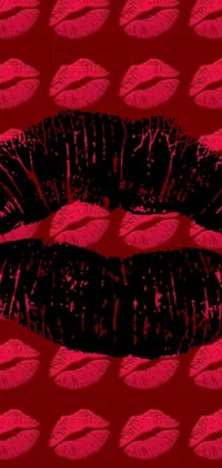 Get ready for a seductive, yet spooky live wallpaper for your phone! This striking digital image features a close-up of a lipstick kiss on a red background