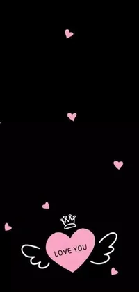 This phone live wallpaper features a pink heart with a crown on top, set on a black background