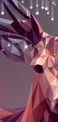 Looking for an eye-catching wallpaper for your phone? Check out this beautiful and unique digital art design! Featuring a stylized portrait of a deer's head in polygonal fragments, this vector image is sure to impress