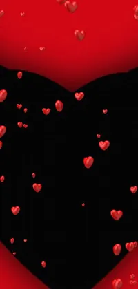 This phone live wallpaper showcases a black heart with horns, set against a bold red background