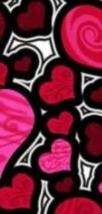 Add a touch of sweetness to your phone with this stunning live wallpaper featuring red and pink hearts on a black background