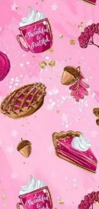 Looking for a pink phone live wallpaper that will make your mouth water? Check out this delightful design featuring a fall scene filled with a variety of tasty baked goods