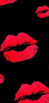 This live wallpaper showcases a playful and flirtatious arrangement of bright red lips against a black background