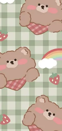 Add some color to your mobile screen with this adorable live wallpaper featuring a delightful teddy bear with a fluffy green belly
