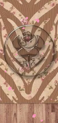 This phone live wallpaper features a heart-shaped, wooden object placed on a rose background with a subtle sparkle effect