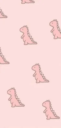 This phone live wallpaper features a delightful pattern of pink dinosaurs set against a charming pink backdrop