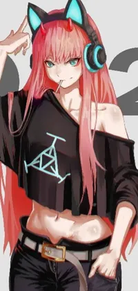 This phone live wallpaper features a stunning cyberpunk girl with pink hair wearing headphones, showcasing the latest in technology and design