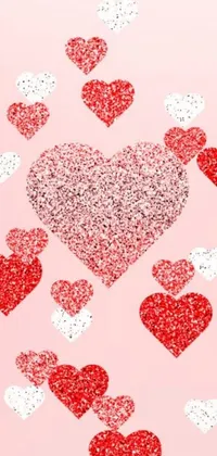This live phone wallpaper showcases a vibrant and charming design of red and white hearts on a pink background