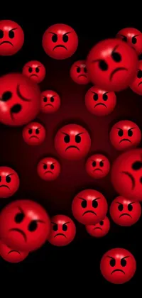Featuring a bunch of red balls with sad facial expressions, this live phone wallpaper has a dark and melancholic tone