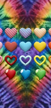 Get ready to rock your phone with this cool Tie Dye Heart Live Wallpaper! Featuring a groovy tie dye background with a collection of colorful hearts floating across the screen, this wallpaper adds an instant burst of fun to any device