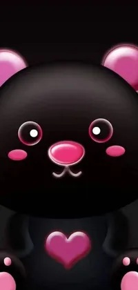 This adorable phone live wallpaper features a black and pink teddy bear holding a heart