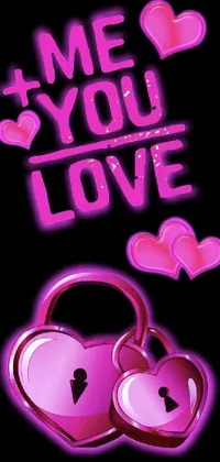 This phone live wallpaper features a pink heart-shaped lock with the words "me you love"