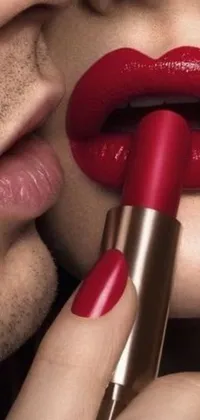Enhance your phone's look with this stunning close-up live wallpaper featuring the application of rich red lipstick