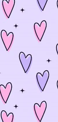 This phone live wallpaper features a dynamic and striking pattern of hearts set against a rich and vibrant purple background